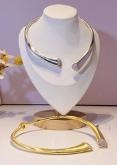 85424 - Колье-чокер разъемное, жесткое золото/матовое серебро в стилистике POISON DROP