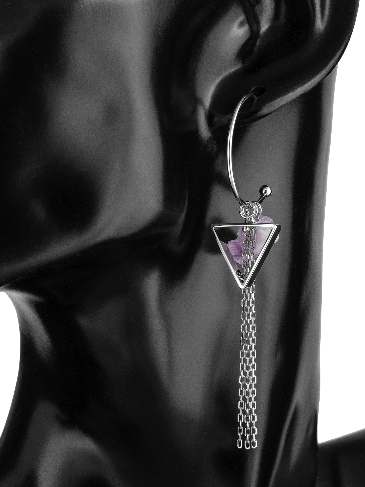 Серьги трансформеры с аметистом и цепочками
