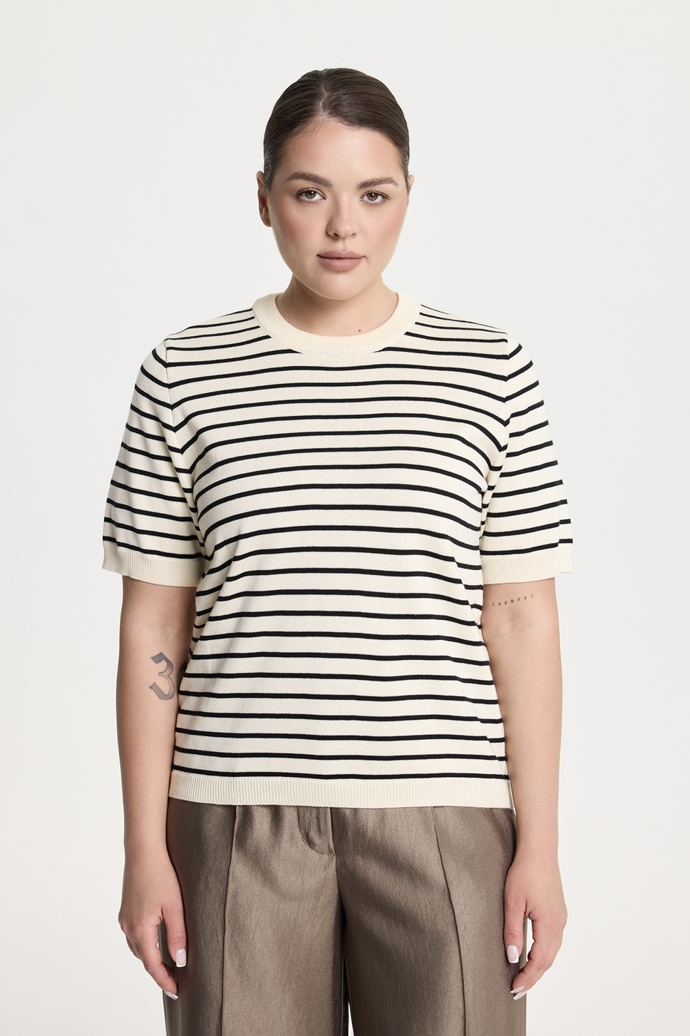 Тельняшка вязаная с коротким рукавом, сливочный