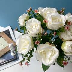 №2 Роза искусственная, белые, 5 голов, букет 35 см, набор 2 букета
