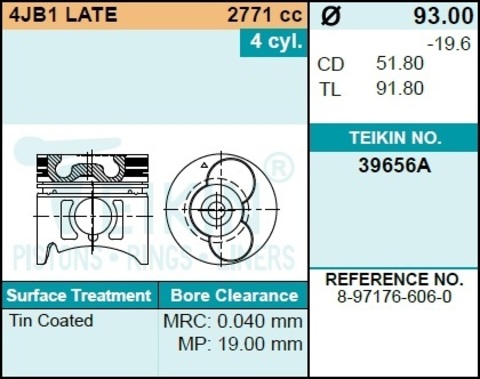 Поршень двигателя TEIKIN 39656A STD (4шт/упак)