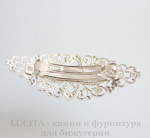 Основа для заколки - автомат с филигранью, 78х35 мм (цвет - серебро)