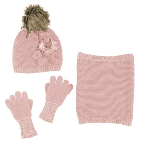 Комплект Mayoral шапка, снуд и перчатки Розовая пудра