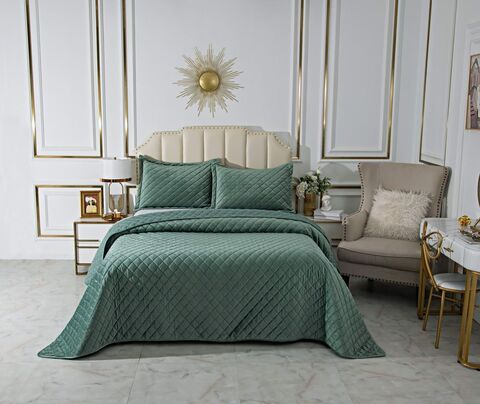 Покрывало 240х260 и 2 наволочки 50х70 Sofi De MarkO Натаниэль Изумруд