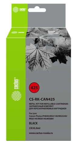 Заправка для ПЗК Cactus CS-RK-CAN425 черный 2x30мл для Canon Pixma iP4840