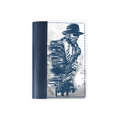 Обложка на паспорт комбинированная "Уличный саксофонист", синяя