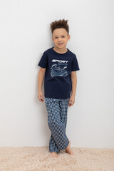 Пижама  для мальчика  К 1599/морской синий,маленькая клетка