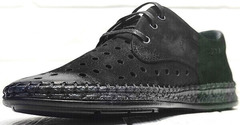 Мужские летние туфли мокасины кожаные смарт кэжуал Luciano Bellini 91754-S-315 All Black.