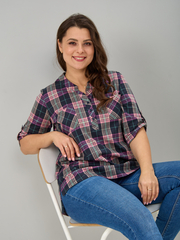 Блузка БЛ-131/клетка-баклажан