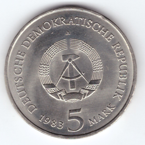 5 марок 1983 (A). Германия-ГДР. Замковая церковь в Виттенберге. Медноникель UNC