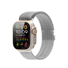 Ремешок из нержавеющей стали серебристого цвета от Dux Ducis для смарт часов Apple Watch 42, 44, 45, 46, 49мм, серия Milanese Air Series (миланская петля)