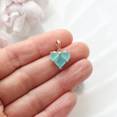 Подвеска Сердце с бирюзовым фианитом, 14 мм, позолота, П341