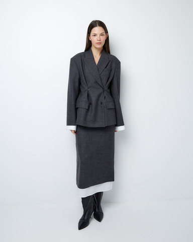 Жакет двубортный с дополнительными петлями из тонкой шерсти елочка серый