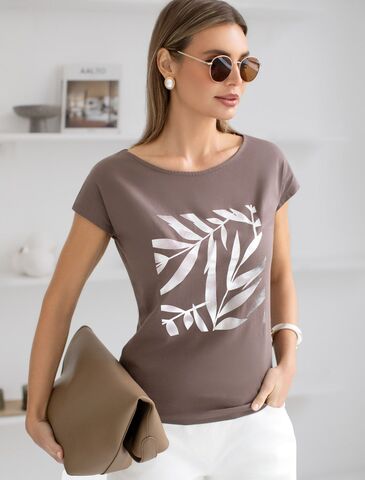 Нарядная футболка с серебристым принтом  D49.134 (131593)