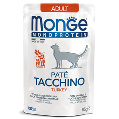 Влажный корм Monge Cat Monoprotein для взрослых кошек, из индейки, паучи 85 г - 28 шт