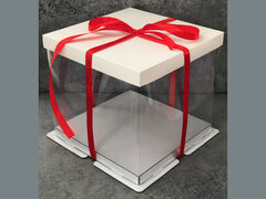 Коробка для торта Премиум прозрачная белая с пьедесталом 23.5х23.5х22