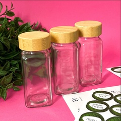 Баночки стеклянные с бамбуковой крышкой, бутылочки, 120 мл, 11*4,3 см, набор 3 шт.