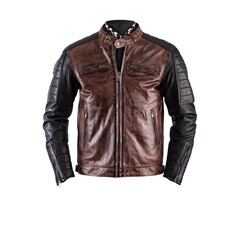 Мотокуртка кожаная Helstons Cruiser Rag, чёрный/коричневый