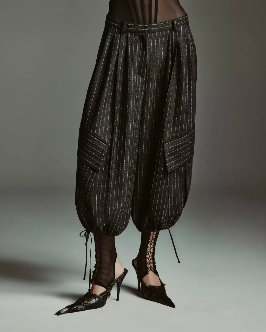 Бриджи из шерти в полоску М, Серые