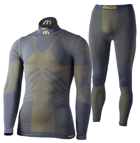 Премиальный комплект термобелья Mico Extra Dry Skintech Grey-Yellow с воротом мужской