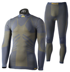 Премиальный комплект термобелья Mico Extra Dry Skintech Grey-Yellow с воротом мужской