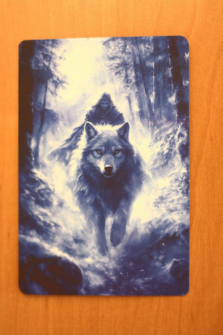 Девушка в лесу верхом на волке