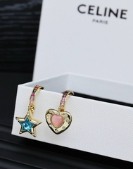 10062- Серьги ассиметричные CELINE с подвесками сердце+звезда