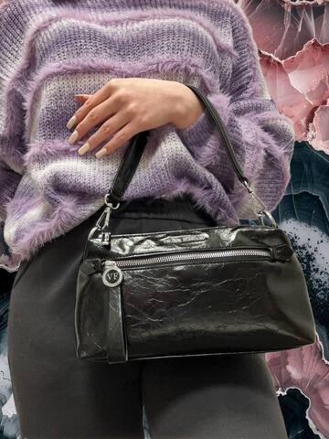 Женская кожаная сумка через плечо из натуральной кожи, чёрная, с тремя отделениями на молнии