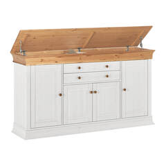 Комод большой для одежды белый деревянный с полками и ящиками Бостон А-КД (белый воск/антик), 181x100x45 см