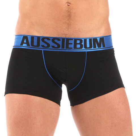 Мужские трусы боксеры черные с синей резинкой Aussiebum