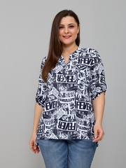 Блузка БЛ-131/белый-синийнадписи