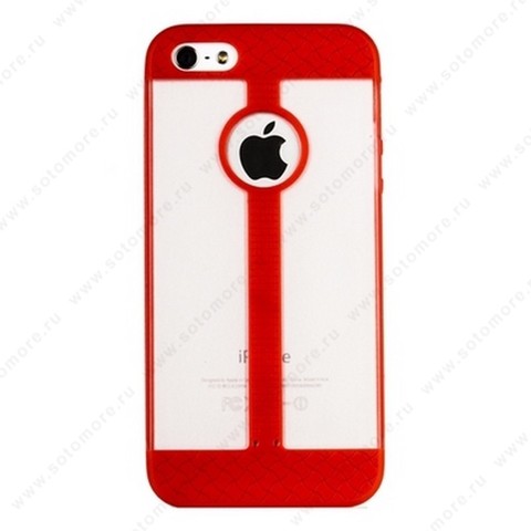 Накладка R PULOKA для iPhone SE/ 5s/ 5C/ 5 с полосой красная
