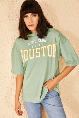 Qadın üçün geniş ölçülü açıq yaşıl  t-shirt Houston 10501026