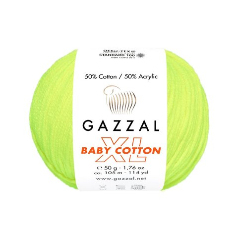 Пряжа Gazzal Baby Cotton XL 3462 желтый неон