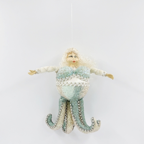 Елочная игрушка Леди-осьминог 15х20см ChristmasDeLuxe premium collection голубая/серебряная
