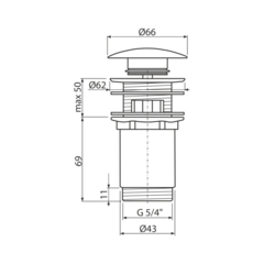A392B Донный клапан сифона для умыв. click/clack 5/4