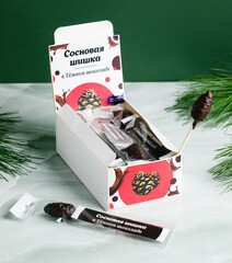 Сосновая шишка на палочке в Темном шоколаде / шоу-бокс / 187 гр / 15 шт / Солнечная Сибирь