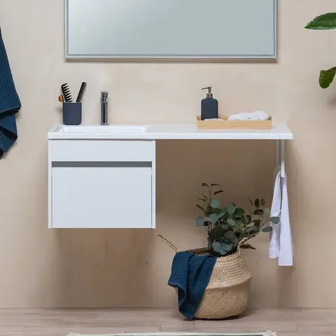 Aquanet 239212 Тумба c раковиной Токио 120 L подвесная 1 ящик цвет белый глянец (239212)