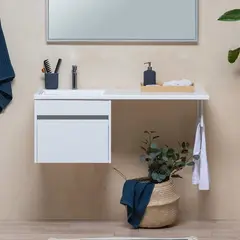 Aquanet 239212 Тумба c раковиной Токио 120 L подвесная 1 ящик цвет белый глянец (239212) фото