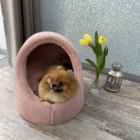 8207 MD Домик-норка для собак малых пород/кошек PREMIUM, пыльно-розовый "Furry MINK House" (М)