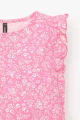 фуфайка  для девочки  КР 301627-1/неоновый розовый,цветочки к555