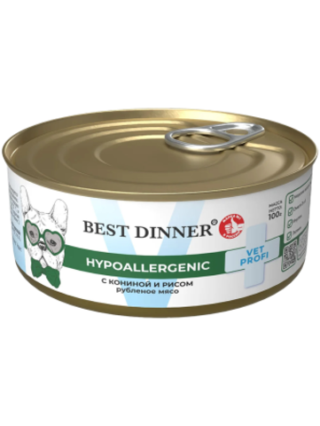 Best Dinner Vet Profi Hypoallergenic консервы для собак (конина с рисом) 100 гр