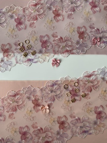 Вышивка на сетке розовая/цветочная 24 см, Китай