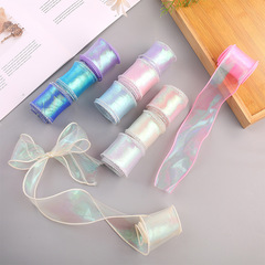 Лента органза с волнистым краем (4см*9,14м), Хамелеон, Бежевый/Кремовый жемчуг