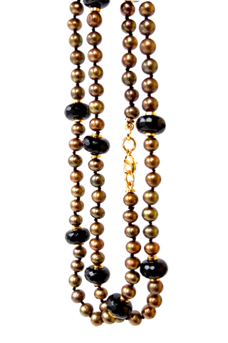 Бусы из жемчуга цвета бронзы, премиальная позолоченная фурнитура