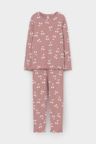 пижама  для девочки  К 1618-1/серая пудра,крупная вишня