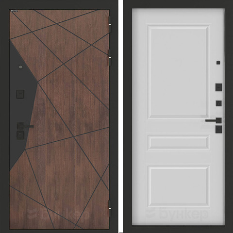 Входная металлическая дверь Бункер БН-14 Американский орех ФЛ-711 Белый софт (матовый, без текстуры)
