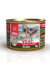 Влажный корм консервы Blitz Holistic Veal and Kidneys Adult Cats All Breeds «Телятина с почками» мясной паштет — влажный корм для взрослых кошек 24шт 200гр