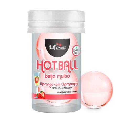 Лубрикант на масляной основе Hot Ball Beija Muito с ароматом клубники и шампанского (2 шарика по 3 гр.) - HotFlowers HC582