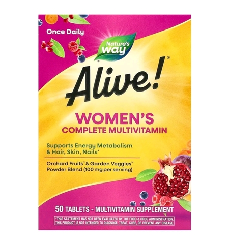 Nature's Way, Alive! Комплекс мультивитаминов и мультиминералов для пополнения запаса энергии женщин, 50 таблеток